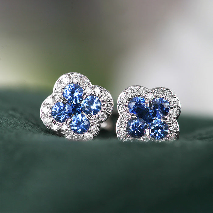 Rocks Sapphire &amp; Diamond Quatrefoil Stud Earrings