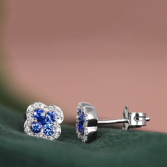 Rocks Sapphire &amp; Diamond Quatrefoil Stud Earrings