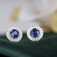Load image into Gallery viewer, Rocks Sapphire &amp; Diamond Halo Stud Earrings