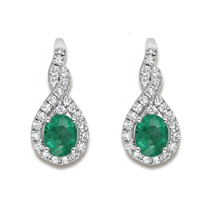 Rocks Emerald &amp; Diamond Twisted Teardrop Earrings