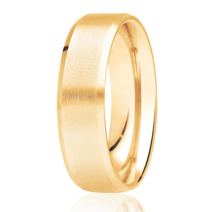 Yellow Gold Brushed Centre Bevelled Edge Wedding Ring