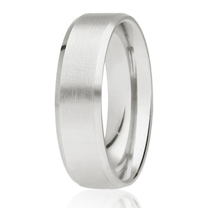 White Gold Brushed Centre Bevelled Edge Wedding Ring