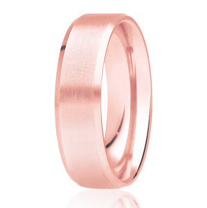 Rose Gold Brushed Centre Bevelled Edge Wedding Ring