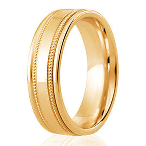 Yellow Gold Milgrain Detail Rolled Bevelled Edge Wedding Ring