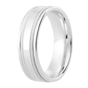 White Gold Milgrain Detail Rolled Bevelled Edge Wedding Ring