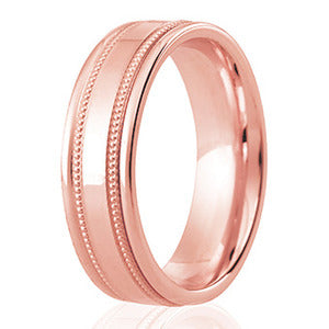 Rose Gold Milgrain Detail Rolled Bevelled Edge Wedding Ring