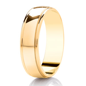 Yellow Gold Polished Centre Half Round Diamond Cut Edge Wedding Ring