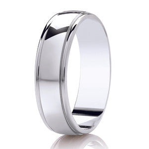 White Gold Polished Centre Half Round Diamond Cut Edge Wedding Ring