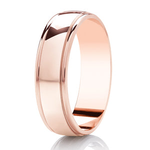 Rose Gold Polished Centre Half Round Diamond Cut Edge Wedding Ring