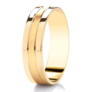 Yellow Gold Flat Court Brushed Center Wedding Ring