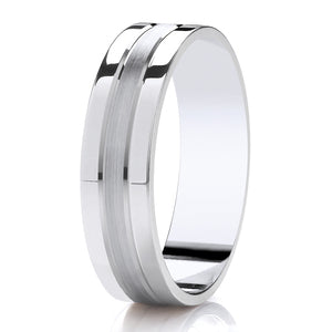 White Gold Flat Court Brushed Center Wedding Ring