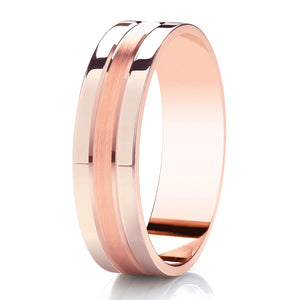 Rose Gold Flat Court Brushed Center Wedding Ring